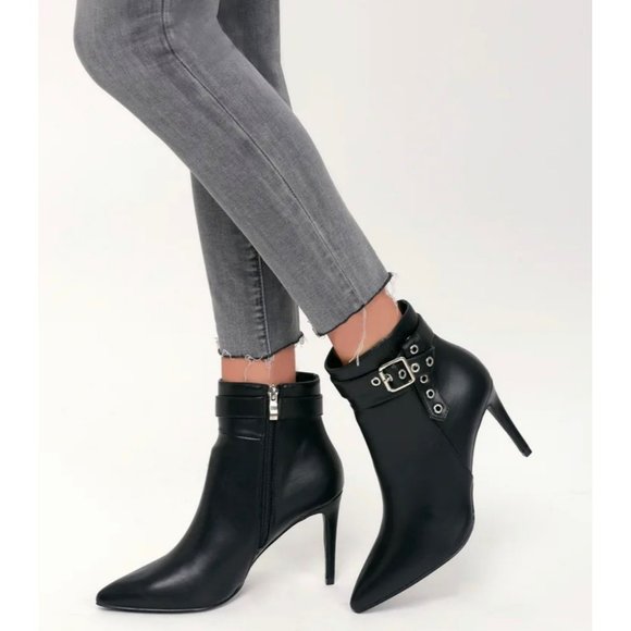 New Lulus Senne Black Pointed Toe High Heel Ankle Booties Size 9 - Picture 1 of 12